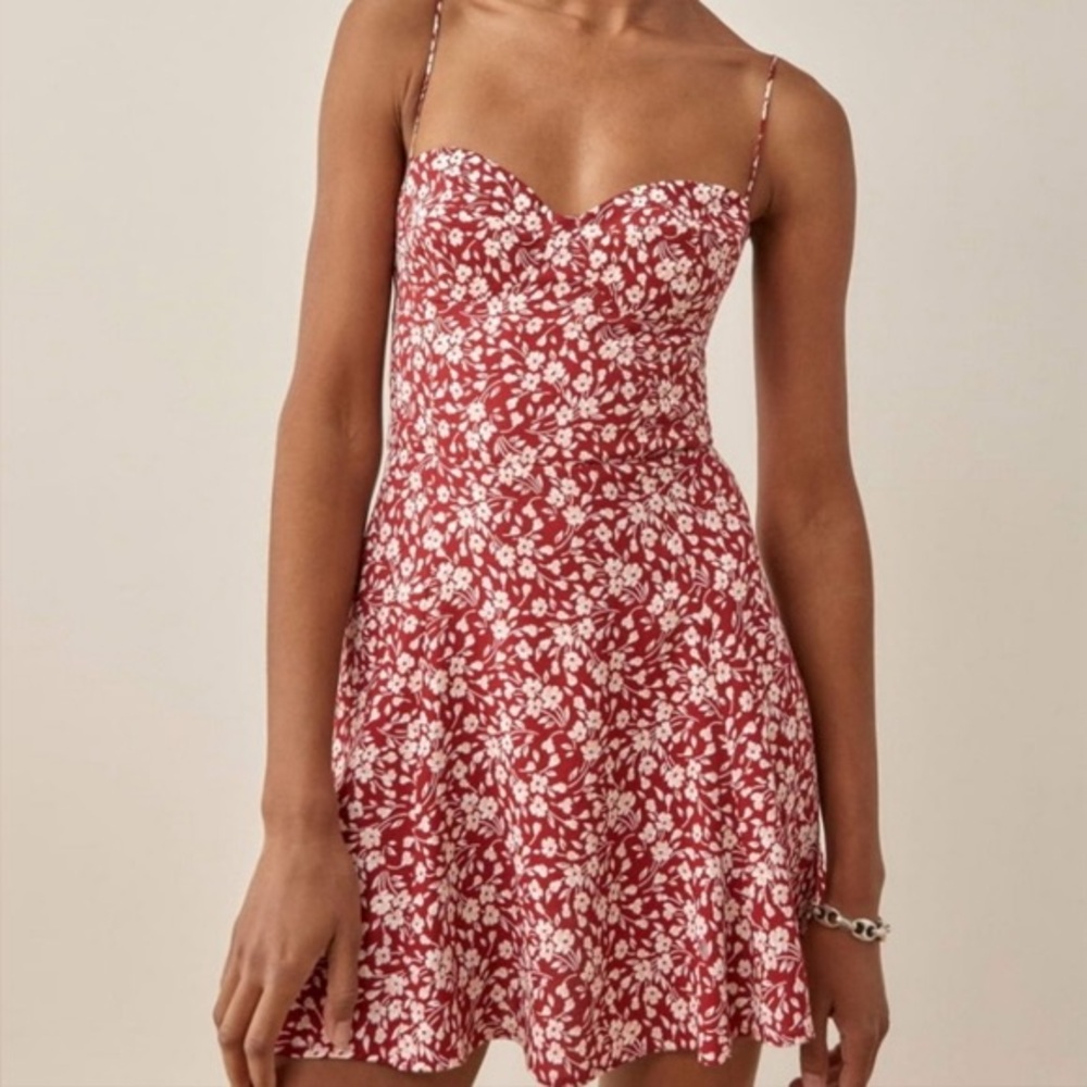 Reformation Red and White Floral Mini Dress